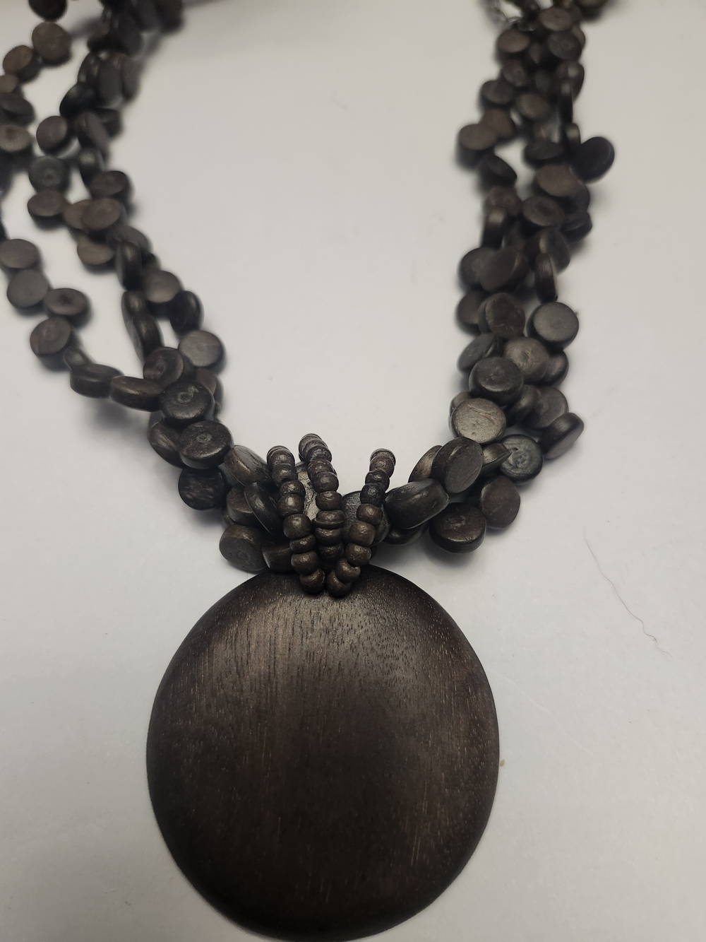 Boho Style Handcrafted Dark Brown Wooden Pendant Necklace